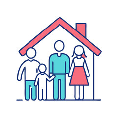 Family in Front of Home Icon Illustration Vector