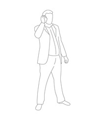 Line Art Picture of a Business Man Talking on the Phone Isolated on White. People and activities vector art