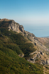 High above the forest canopy, a panoramic view opens to the distant Crimean coast.