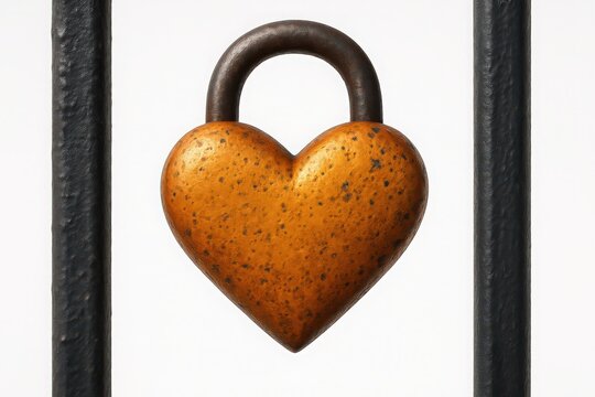 A heart shaped lock secured with bars represents love safety and protection concepts against a plain white background. - Powered by Adobe