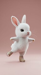 Obraz premium Adorable White Bunny Rabbit Ice Skater Cute Cartoon Animal Illustration