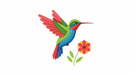 Fototapeta premium Colorful Hummingbird And Flower Natures Delightful Illustration