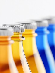 Close-up of Colorful Glass Bottles with Metallic Caps