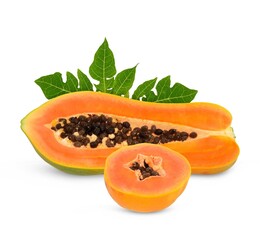 ripe papaya fruit with seeds isolated on white background. full depth of field