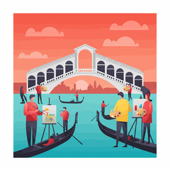 Venice Painters Rialto Bridge Gondolas Tourism Art Creative