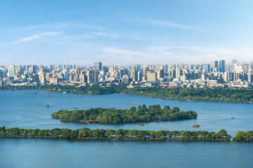 ​​Aerial view of West Lake in Hangzhou during summer​​