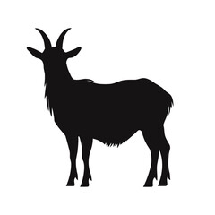 Black standing silhouette goat vector icon and farm animal illustration isolated on white background