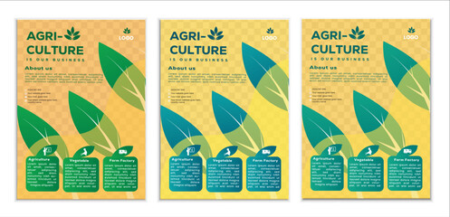  a bundle of 3 templates agriculture flyer design, in blue color, and modern design,marketing,agricuiture proposal, promotion, advertise, publication and editable vector template designe