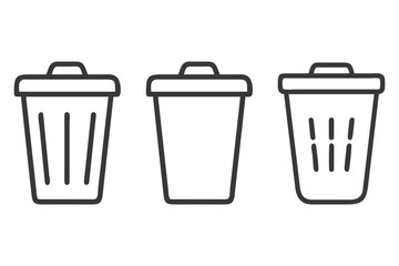 Minimalist Trash Bin Icons Vector Set Recycle, Garbage, Waste, Simple Line Style for Design, Websites, and Apps