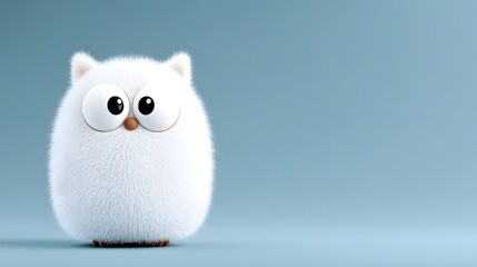 Obraz premium Fluffy white cartoon cat toy with large eyes, adorable 3D rendering