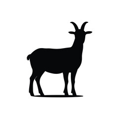 Black standing silhouette goat vector icon and farm animal illustration isolated on white background