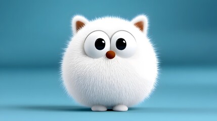 Obraz premium Cute and fluffy white cartoon cat toy with large eyes