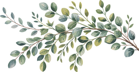 Botanical leafy branch vector with green foliage – elegant plant illustration for floral design, nature decoration, eco-themed artwork, invitations, or organic projects