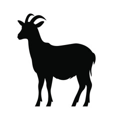 Black standing silhouette goat vector icon and farm animal illustration isolated on white background
