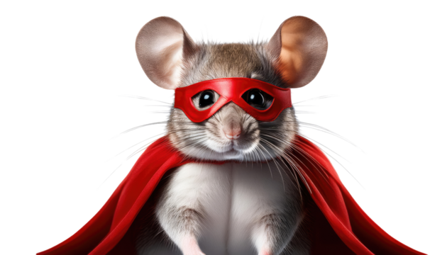 Rat with red ribbon and mask isolated on white transparent background PNG