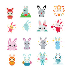 Adorable Cartoon Bunnies in Various Holiday Outfits and Activities