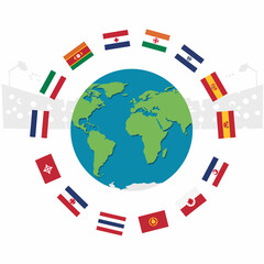 Global Football Tournament Flags Around World