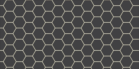 Seamless geometric hexagon pattern with honeycomb texture design as a yellow vector illustration element on a technology grid backdrop