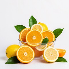 Fresh oranges and lemons in a glass bowl bright citrus fruit healthy eating vitamin c rich diet concept