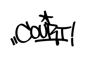 Graffiti tag “Court” in bold black lettering on transparent background. Urban street art style, perfect for basketball courts and dynamic sports designs.
