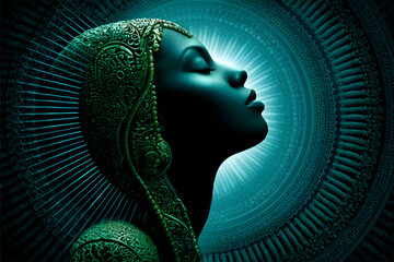 Symbolisches Auge im farbigen geometrischen Rahmen mit Regenbogenelementen
