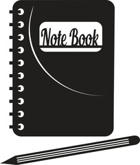 Black Silhouette Notebook with Pencil Icon for Education Design