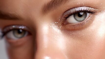 Obraz premium Captivating close-up of a woman's glittering, radiant face