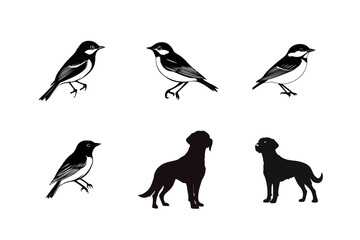 Obraz premium Black and white silhouettes of birds and dogs