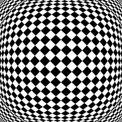 Abstract Geometric Checked Black and White Pattern with 3D Illusion Effect. Convex Textured Background. 