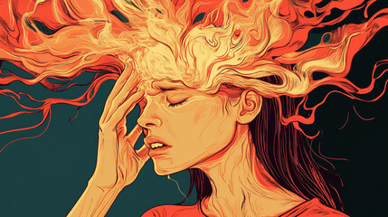 A woman experiencing intense and debilitating pain from a severe headache