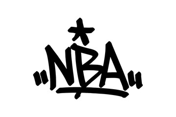 Graffiti tag “NBA” in bold black lettering on transparent background. Urban street art style, perfect for basketball fans, sports culture, and edgy graphic projects.
