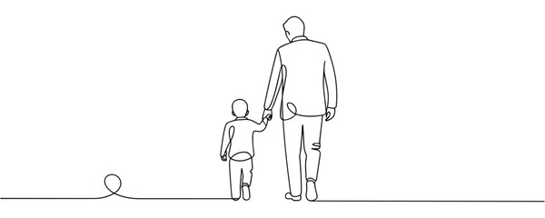 Father and son continuous line art drawing style. Father and son bonding. Vector illustration