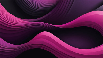 A mesmerizing, high-contrast abstract vector background featuring undulating curved shapes that evoke a sense of fluid dynamics, with a rich gradient blend of deep black, rich plum purple