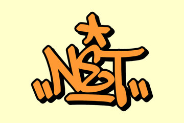 Graffiti tag “Net” in orange lettering with black outline on yellow background. Energetic urban vibe, perfect for basketball themes, street art projects, and hip hop inspired designs.