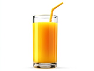 Refreshing glass of orange juice with a straw prepared for a sunny breakfast or brunch setting, isolated against a clean white background for a vibrant presentation