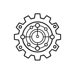 Gear and Circuit Outline Vector on White A Technical Design Featuring Interlocking Gears and Electronic Circuitry in a Clean Modern Style