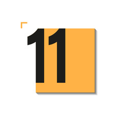 Vector icon of day 11 from full calendar set. Bold black number on orange square with soft shadow and clean layout. Ideal for UI, planners, and printable templates