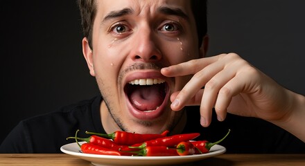 Man Wipes Tear After Eating Extremely Hot Chili