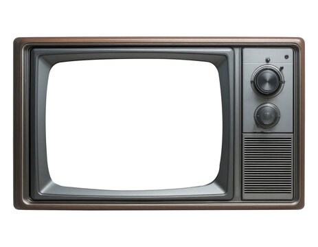 Retro CRT TV Cut Out, Vintage 70s-80s Television Isolated Image.