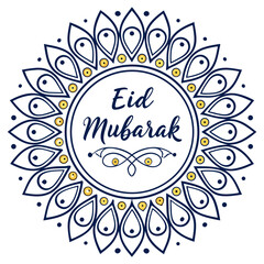 Fototapeta premium Elegant “Eid Mubarak” Arabic calligraphy with detailed floral and geometric patterns in a festive design