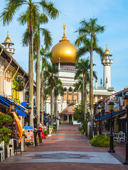 Street view of Arab Street with Masjid Sultan located in the Kampong Glam neighborhood, Singapore