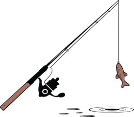 Fishing vector with Fishing rod and hook and fish on white background