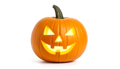 Fototapeta premium Glowing JackoLantern on white background with Halloween celebration concept.