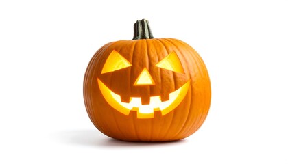 Glowing Jackolantern on white background with symbol of Halloween holiday.
