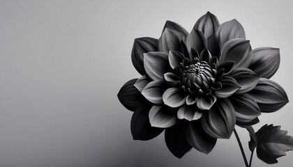 monochrome bloom elegant black dahlia on pale gray backdrop floralart darkbloom