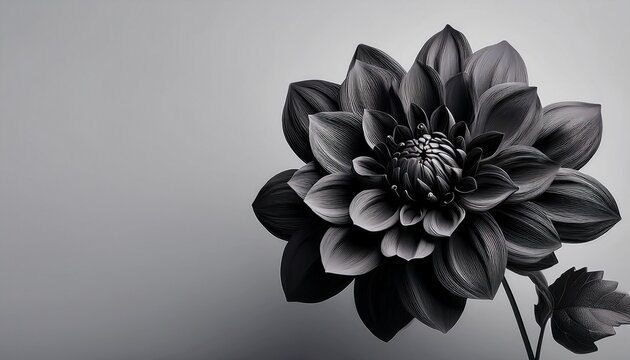 monochrome bloom elegant black dahlia on pale gray backdrop floralart darkbloom