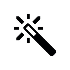 vector illustration of  Magic Wand, A simple black icon of a magic wand with sparkles, signifying magic, enhancement, or an automatic process. Great for features like auto-adjust, filters, or special 