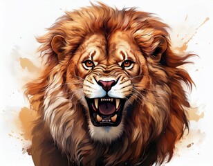 furious lion roaring lion isolated on white background digital art