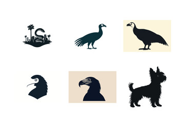 Obraz premium Silhouette set of birds animals and city snake