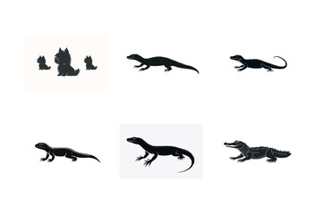 Fototapeta premium Silhouette set of dogs and reptiles